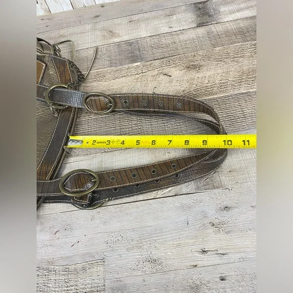 Claudia Firenze Handbag Pewter Metallic Leather Fur Chain Made in Italy - Picture 14 of 16